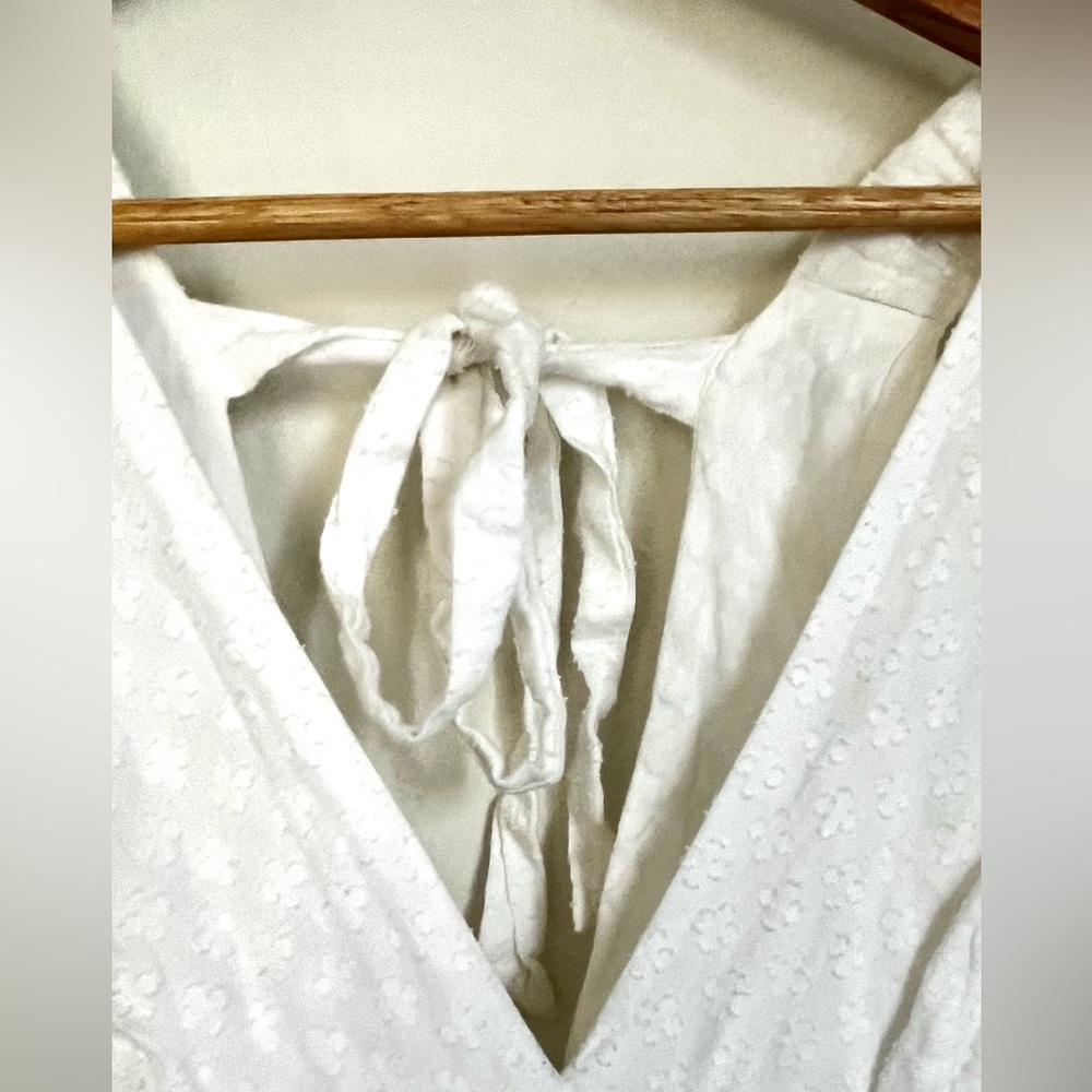 RHODE Resort Leela Tiered V-Neck White Cotton Ruffle Midi Dress – Sz. 4 Bridal - Picture 5 of 13
